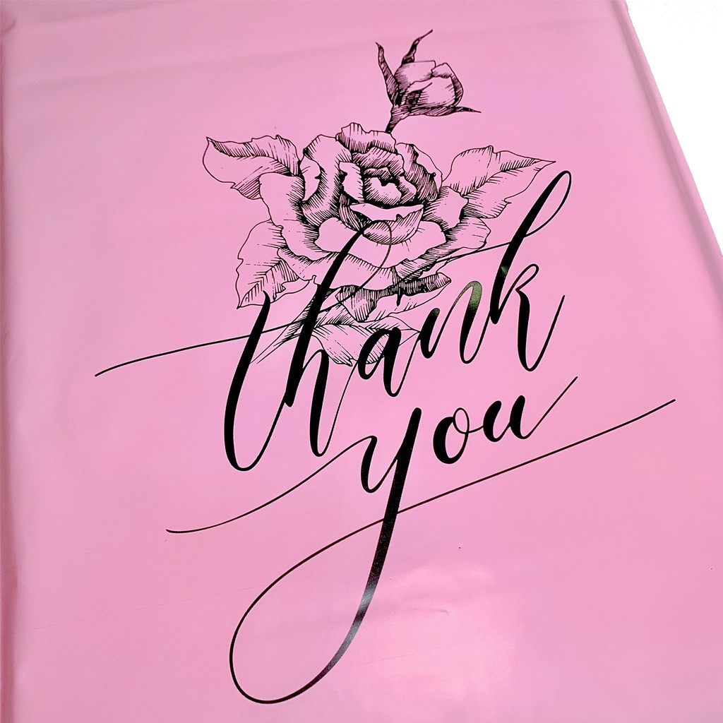 Túi gói hàng hồng pastel chất liệu cao cấp in thank you hoa văn size 25x35 TUIGOIHANGHL