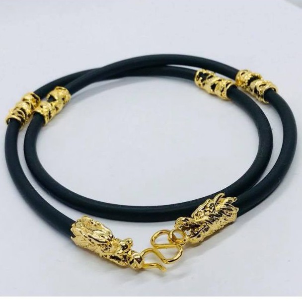 ❤Dây chuyền nam cao su bọc rồng mạ vàng