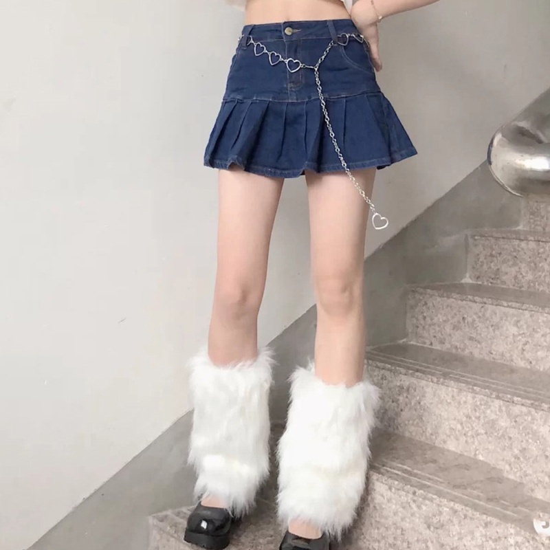 Vớ Lông Giả Màu Trắng Giữ Ấm Chân Phối Lông Thú Phong Cách Lolita Nhật Bản Cho Nữ