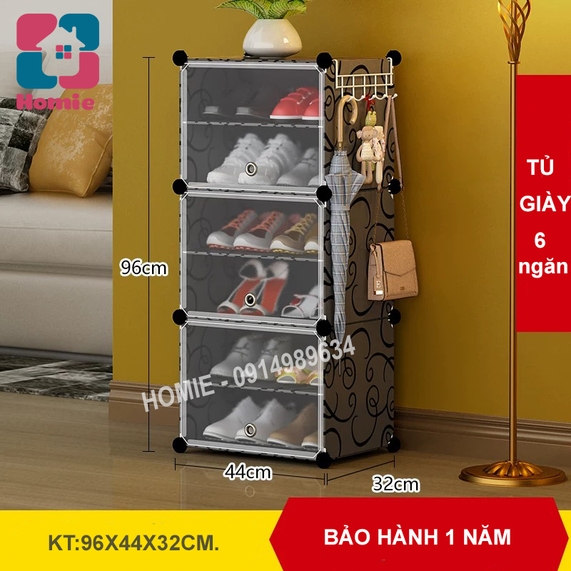 Tủ để giày dép lắp ghép 6 tầng bằng nhựa đa năng lắp ráp thông minh