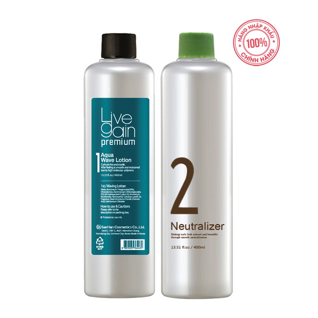 Thuốc uốn nhanh công thức mạnh Livegain Premium Aqua Wave Lotion 400ml + 400ml Hàn Quốc