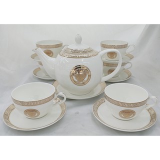 Bộ ấm chén sứ xương versace viền vàng cao cấp