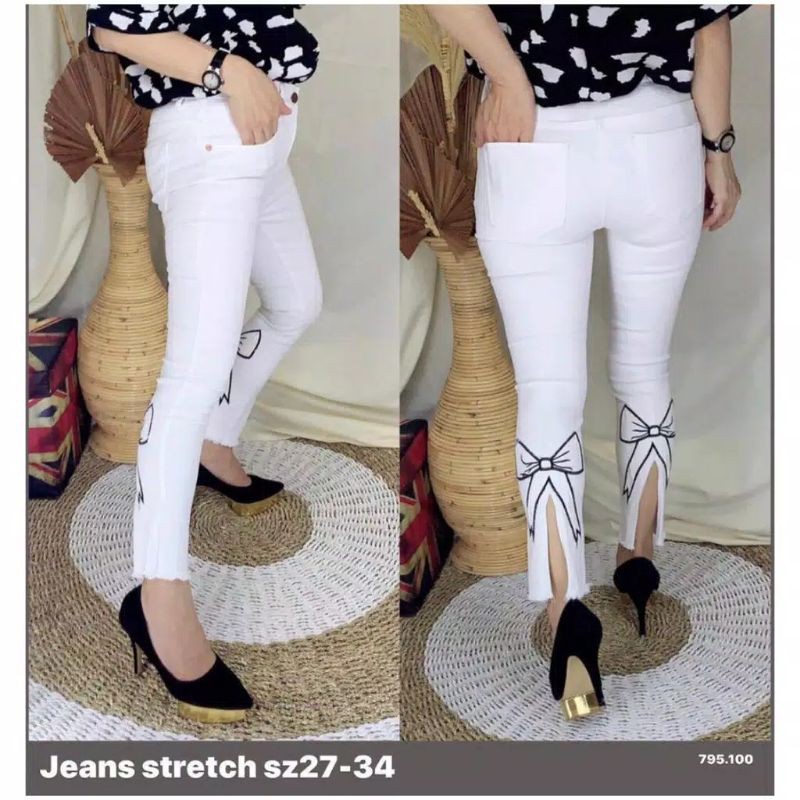 Hàng có sẵn. Quần jean RIBBON SNOW BLUE WHITE & NAVY 27-34 co giãn mềm mại