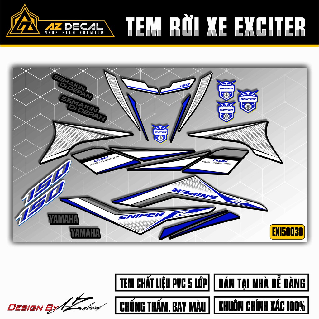 Tem Xe Exciter 150 Mẫu Sniper R | EX15030 | Tem Chế Ex 150 Cao Cấp Chống Nước, Decal Chống Bay Màu
