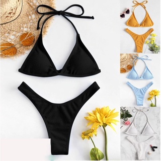Bộ bikini hai mảnh màu trơn nâng ngực gợi cảm cho nữ