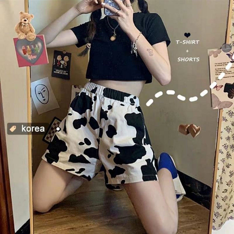 Quần đùi LITTLE COW thun siêu mát - Short in hình bò sữa đen/ trắng cực cool