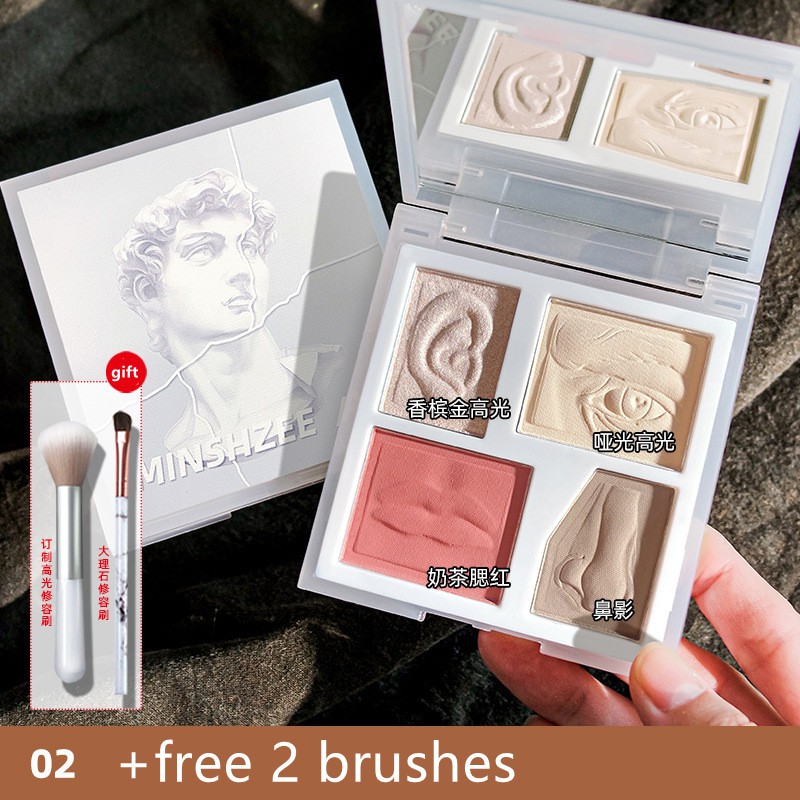 Bảng phấn bắt sáng phấn tạo khối kèm 2 cọ trang điểm Minshzee
