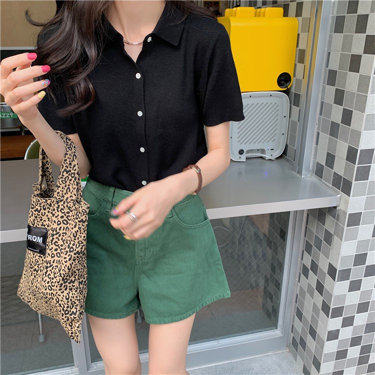 Áo thun POLO dệt kim tay ngắn dáng rộng màu sắc đơn giản dễ phối đồ | BigBuy360 - bigbuy360.vn