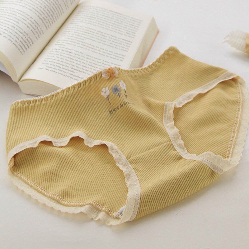 Quần Lót Nữ Cotton Tăm Co Giãn Họa Tiết Hoa Vàng Hoàng Kim Dễ Thương Tone Màu Vàng Nhẹ Nhàng
