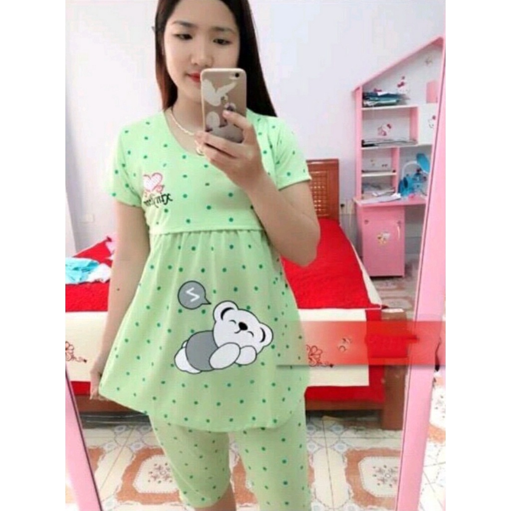 Bộ đồ bầu LỬNG GẤU LẬT TI chất cotton mặc bầu và sau sinh