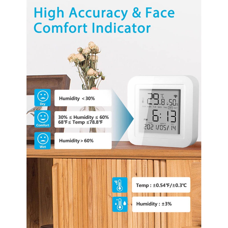 Đồng Hồ Đo Nhiệt Độ Và Độ Ẩm Thông Minh Kết Nối Wifi