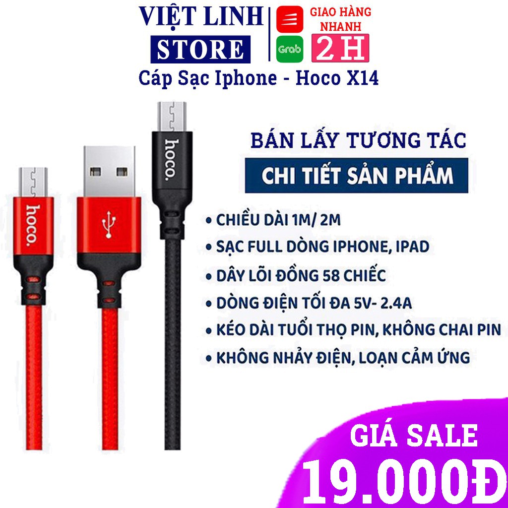 Cáp Sạc Nhanh iPhone Hoco X14 dây dù sạc nhanh chống đứt, dài 1m/2m cho iPhone | Micro USB | Type C - Việt Linh Store