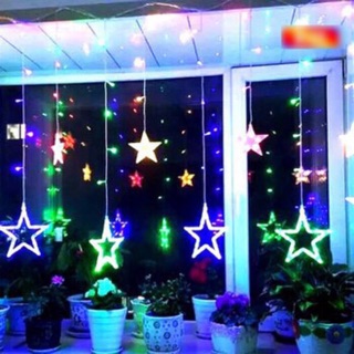 Dây đèn trang trí Noel thả rèm hình ngôi sao 7 màu