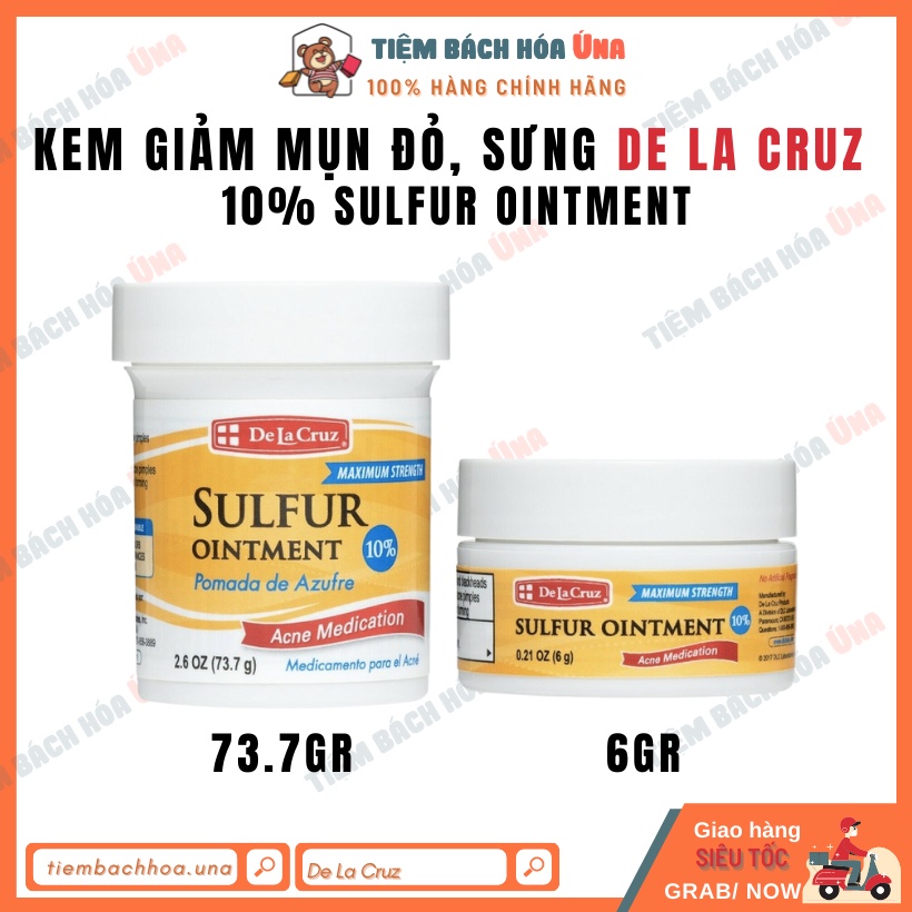 Kem giảm mụn lưu huỳnh De La Cruz Sulfur Ointment Acne Medication Maximum Strength chấm mụn bọc, mủ, trứng cá