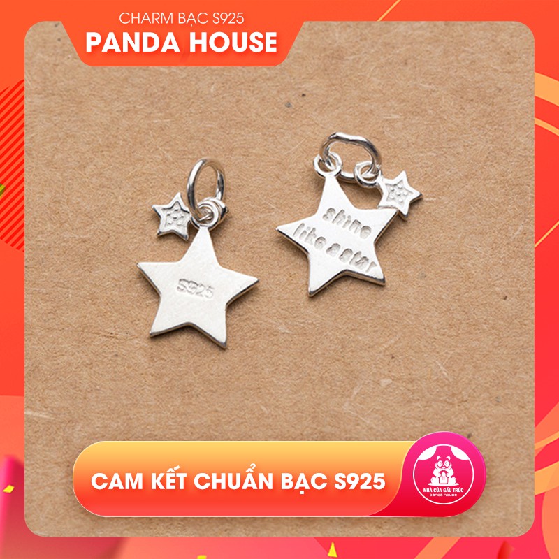 Charm bạc s925 hình sao năm cánh có khắc chữ "Shine like a star" size 11x11mm (charm treo) - Panda House