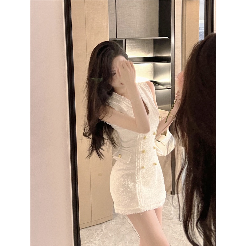 Cocory vn Đầm Mini Cổ Chữ V Màu Trắng Thời Trang Mùa Hè Sang Trọng Cho Nữ