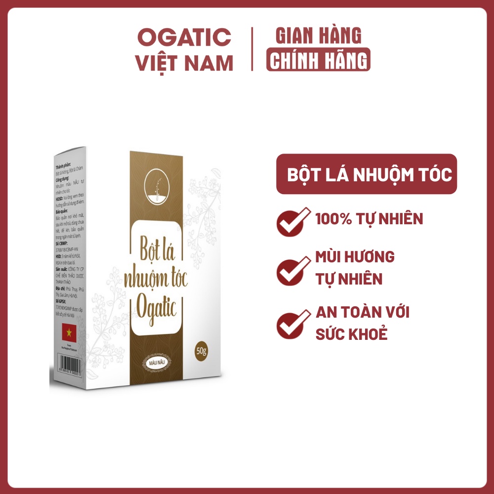 Bột Lá Nhuộm Tóc OGATIC - Nhuộm phủ bạc tóc OGATIC - Hàng Chính Hãng - Từ thảo dược Lá móng - Lá chàm (Hộp 50g)