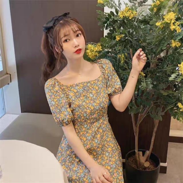 Váy hoa nhí tay bồng cổ vuông thắt nơ lưng Ulzznag style🌸 VKE8050 Hàng Quảng Châu