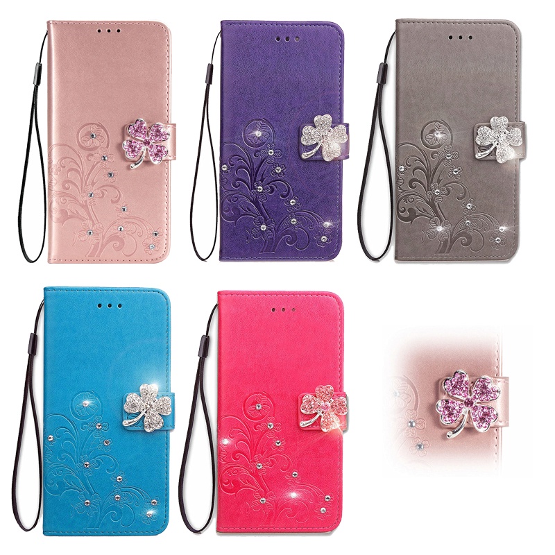 Dành Cho Nokia C100 C21 Plus Từ Đóng Hoa Kim Cương Lật Ví Da