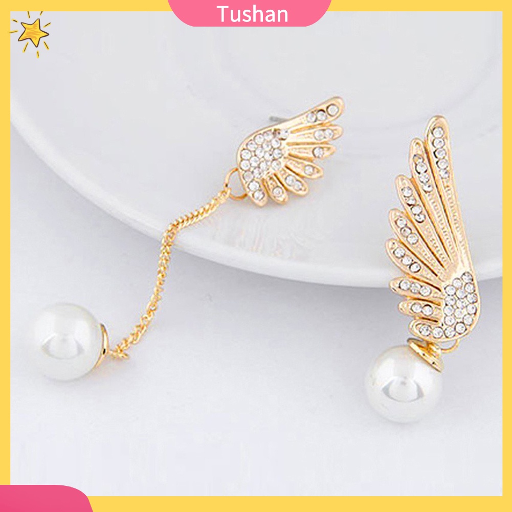 Bông tai cánh thiên thần đính đá và ngọc trai giả sang trọng