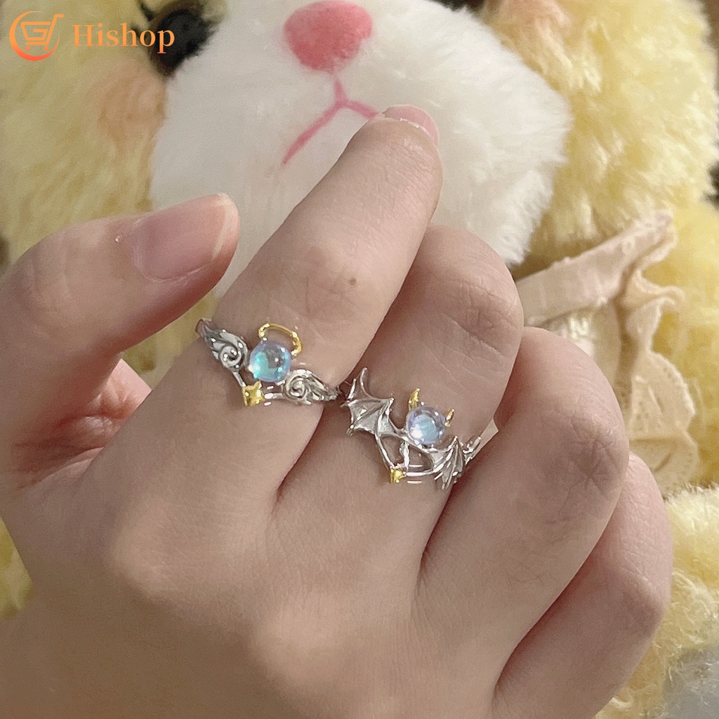 Nhẫn Hở Đính Đá Mặt Trăng Đơn Giản Dễ Thương Cho Cặp Đôi