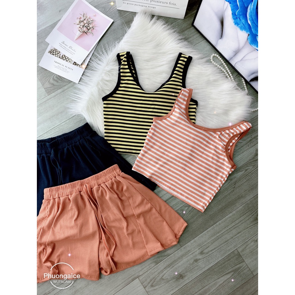 Đồ bộ đùi hai dây, bộ dây thun gân mặc siêu xinh - Phuongaliceshop
