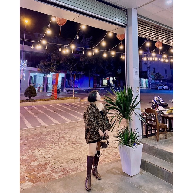 Áo khoác lông cừu hoạ tiết da beo