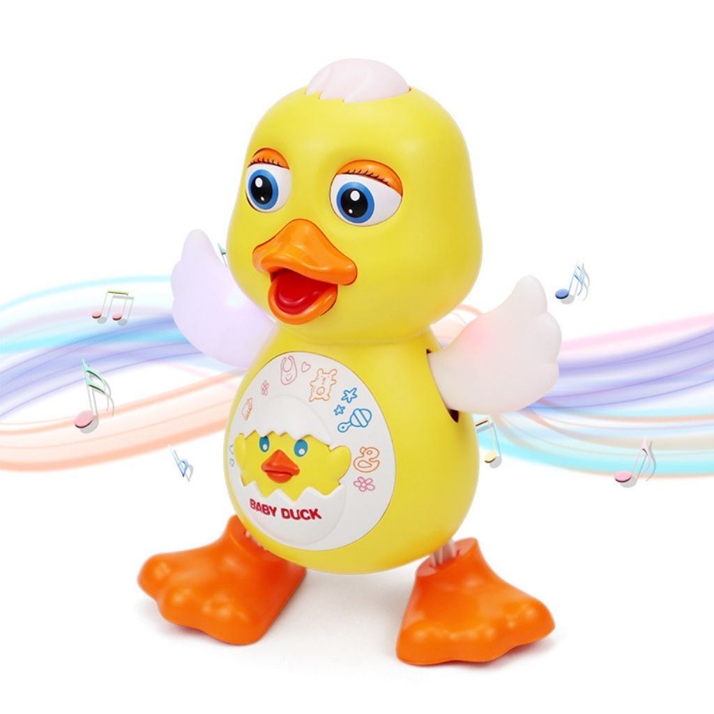 Vịt nhảy múa, bằng nhựa có đèn có nhạc, nhảy múa vui nhộn không kèm pin.