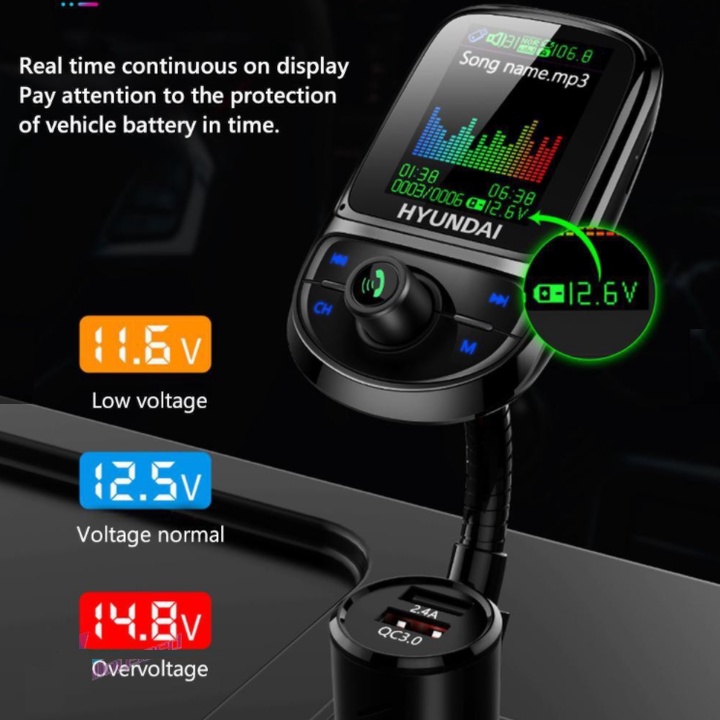 Tẩu nghe nhạc bluetooth Hyundai C85, điện áp 3A, Bluetooth 5.0, chức năng xoay 360 độ