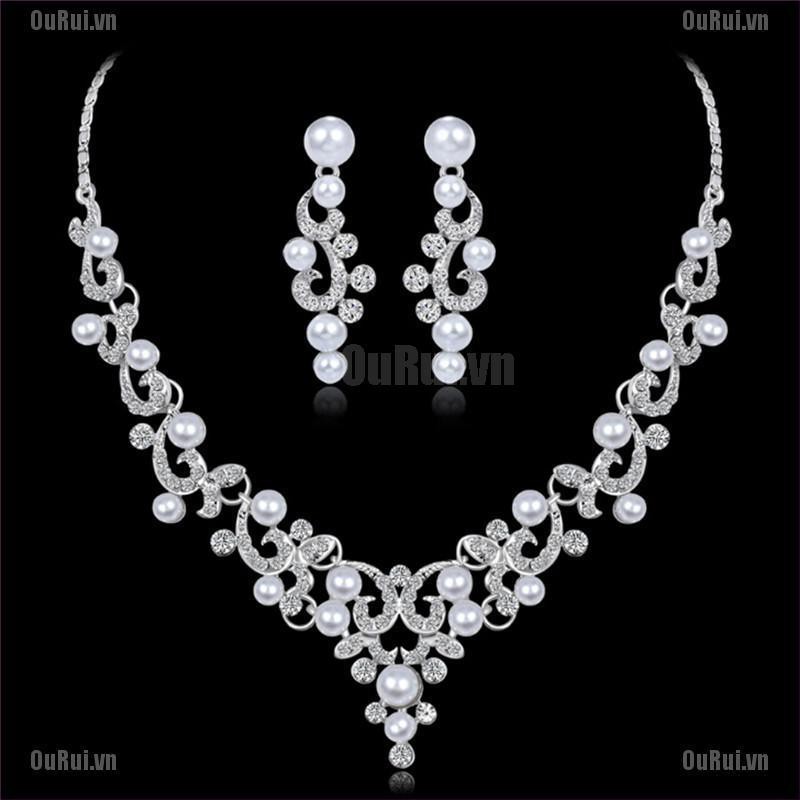 Bộ Trang Sức Đính Ngọc Trai Nhân Tạo Sang Trọng Dành Cho Nữ