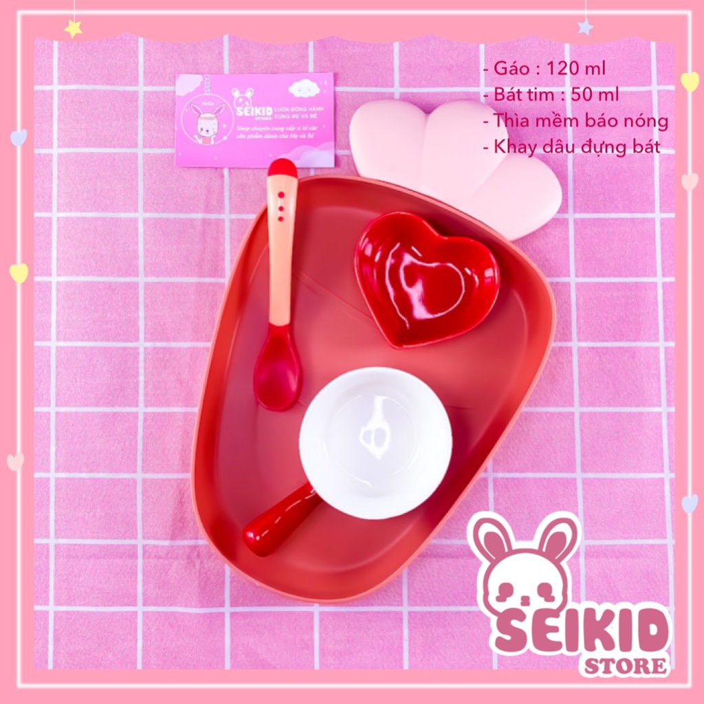 Combo Set Bát Sứ Ăn Dặm Hình Dâu, Mây Cho Bé Đủ Màu Ngộ Nghĩnh Kèm Thìa Báo Nóng Seikid Store