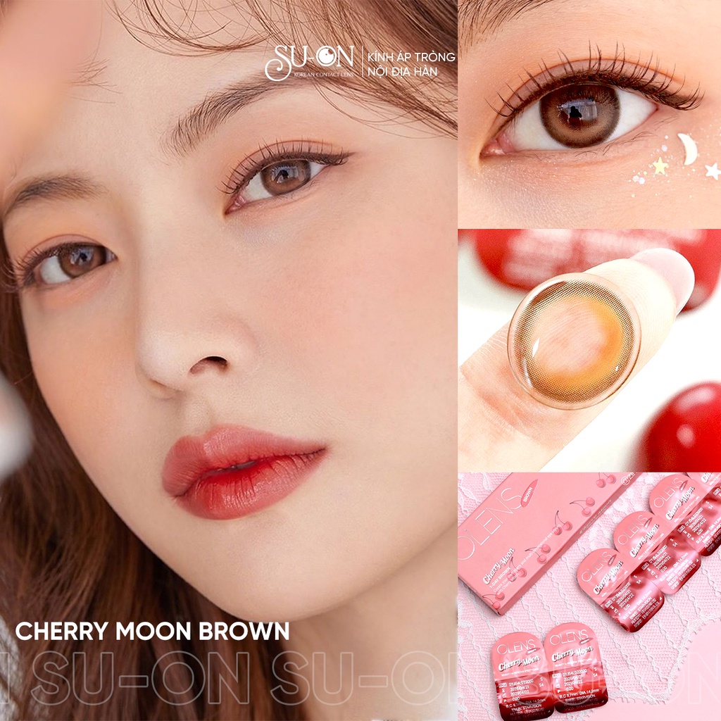 Lens 1 ngày Olens CHERRY MOON BROWN áp tròng 14,2mm, nâu tây long lanh Hàn Quốc, siêu êm đeo 24h
