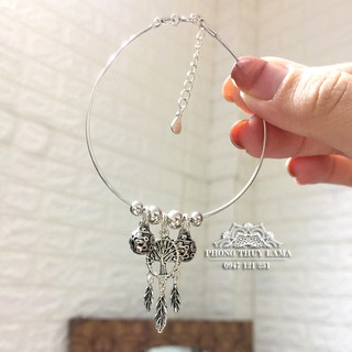 Vòng tay kiềng bạc trơn lồng đá