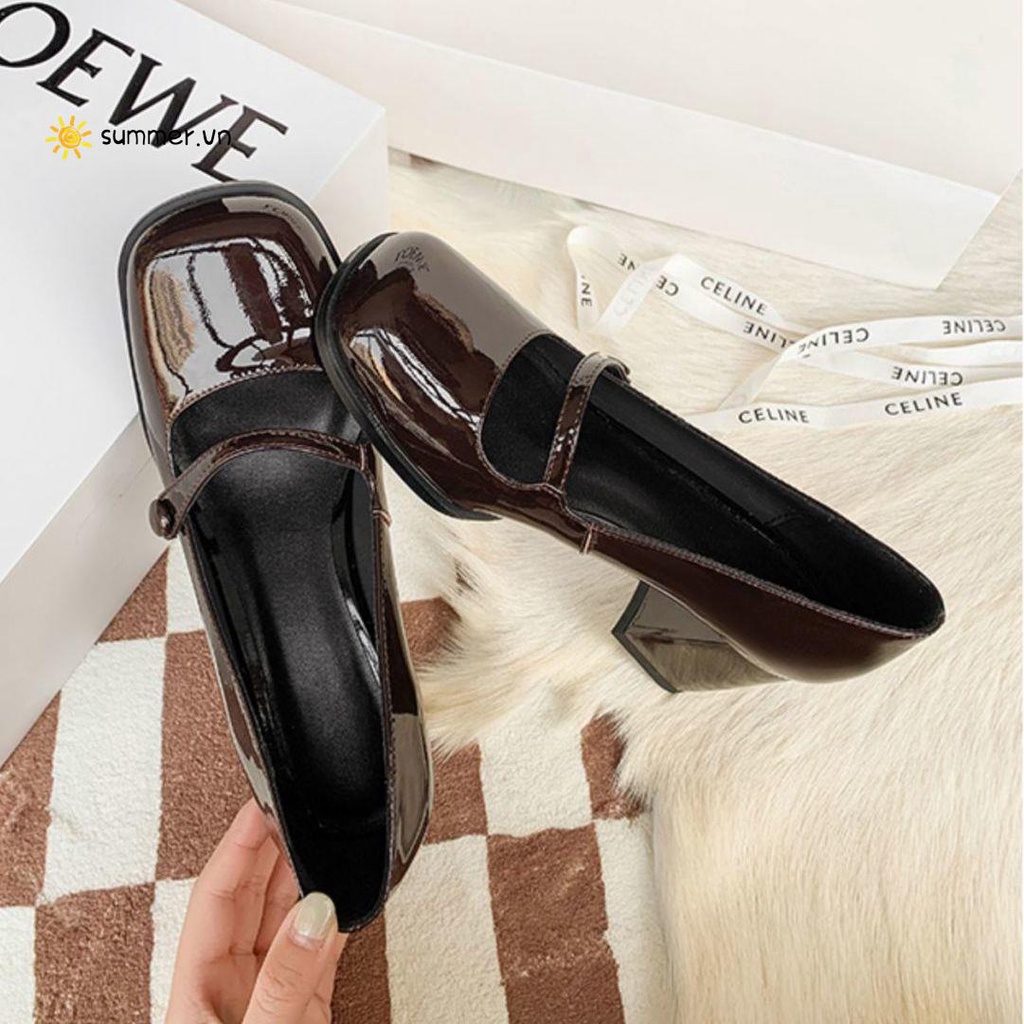 Giày Cao Gót Mũi Tròn Màu Đen Phong Cách Nhật Bản Thời Trang 2022 Cho Nữ