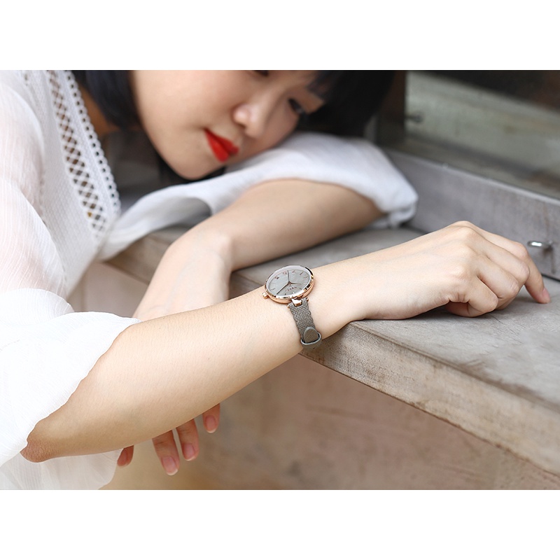 Đồng Hồ Nữ Hàn Quốc dây da mặt tròn cá tính nhỏ xinh