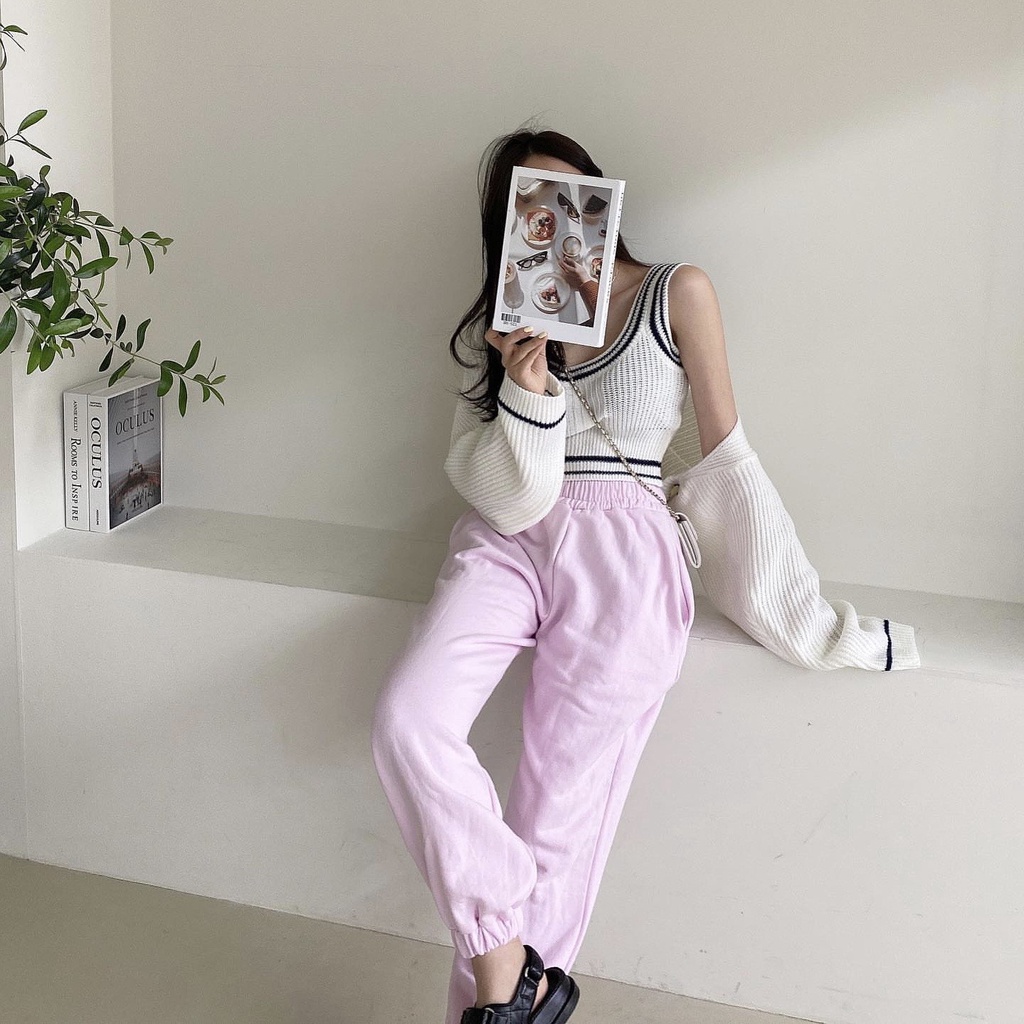 Set Áo Khoác Set Áo 2 Dây Áo Khoác Dệt Kim Set Áo Cadigan Kẻ Phối Áo Ba Lỗ Phong Cách Cá Tính Phù Hợp Đi Chơi Ak1381