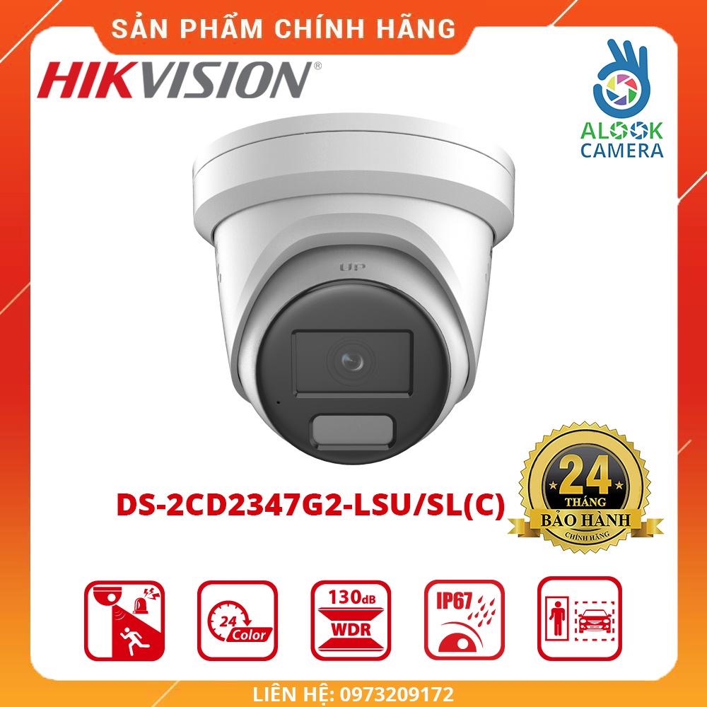 HÀNG CHÍNH HÃNG-Camera IP Dome COLORVU 4.0 MP HIKVISION DS-2CD2347G2-LSU/SL- ĐÀM THOẠI 2 CHIỀU + MÀU  24H-BH 24 THÁNG