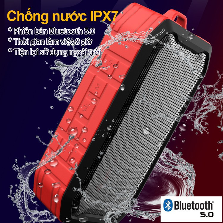 Loa bluetooth di động 5.0, chống nước IPX7, âm bass trầm, với thiết kế chắc chắn sang trọng KMT Store LBT04