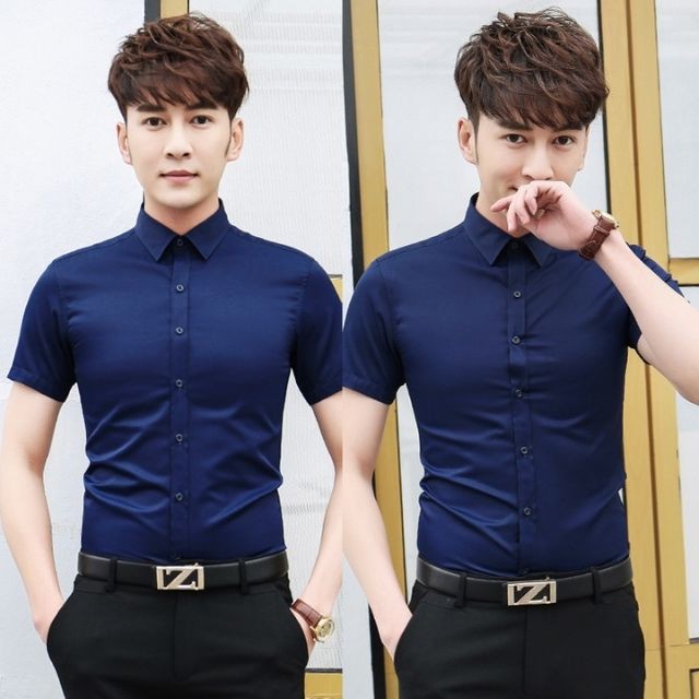 Áo sơ mi tay ngắn nam công sở đẹp lụa mát cổ bẻ hàn quốc kiểu form ôm MEMOTOP MM06