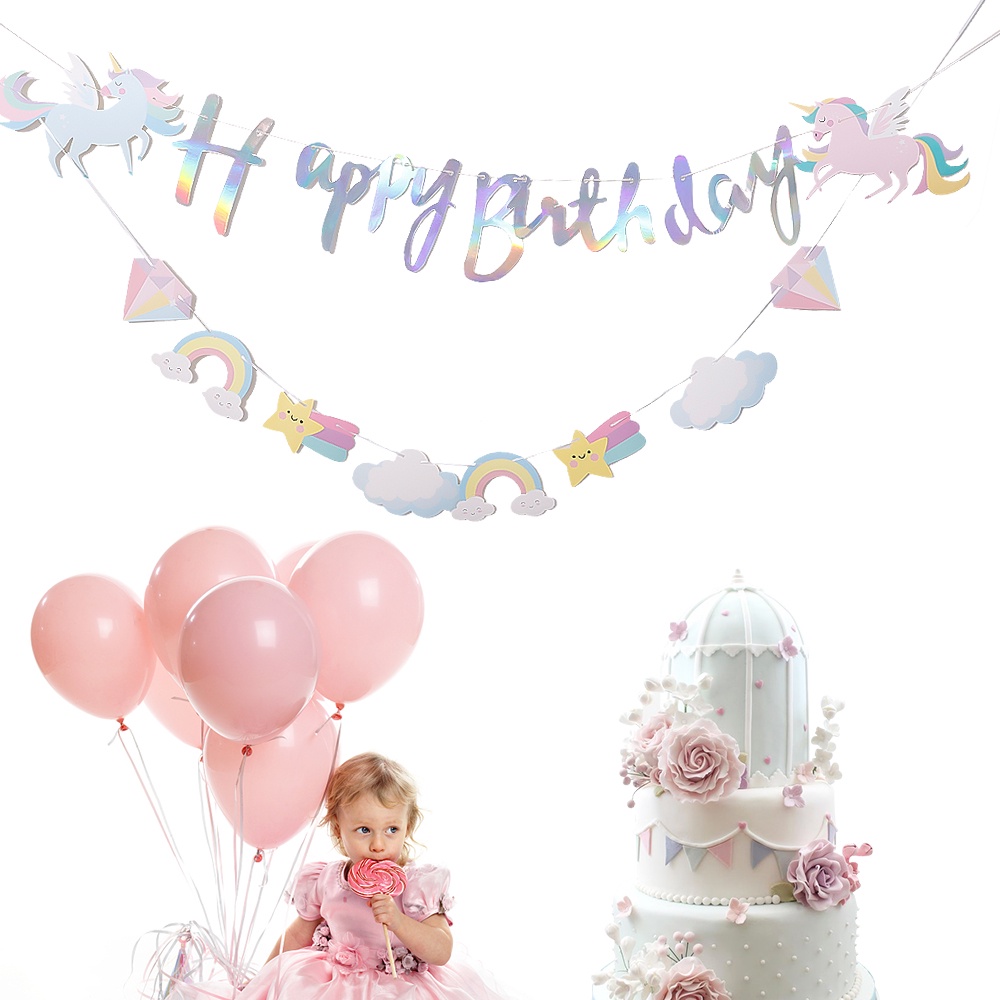 1 Set Dây Treo Trang Trí Tiệc Sinh Nhật Hình Kỳ Lân Nhiều Màu Dễ Thương
