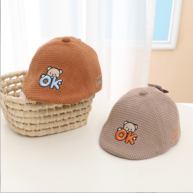 Nón beret hình gấu chữ OK dễ thương cho be 6 tháng - 18 tháng