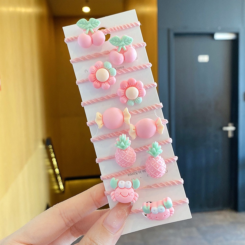 Dây Buộc Tóc Cao Su Co Giãn Họa Tiết Trái Cây Dễ Thương Cho Bé Gái