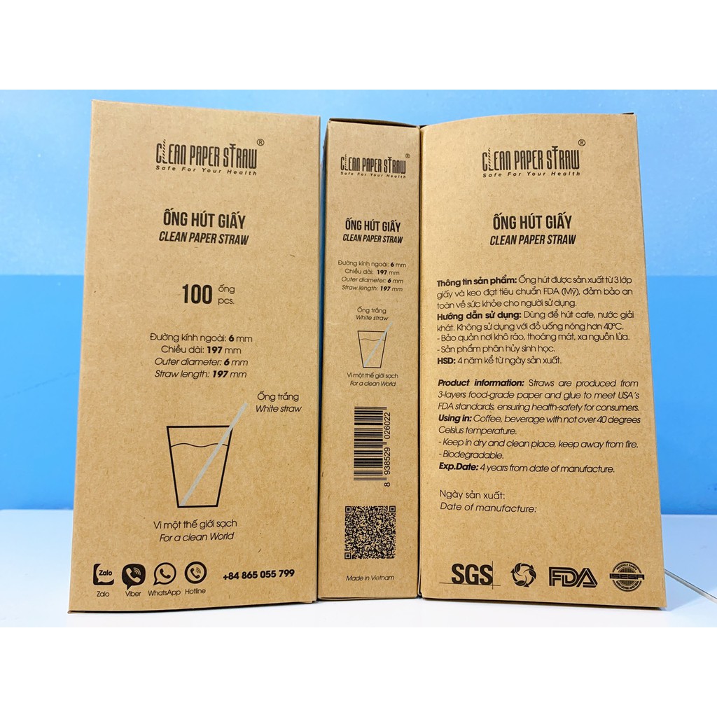Combo 100 Ống Hút Giấy Cao Cấp - Clean Paper Straw