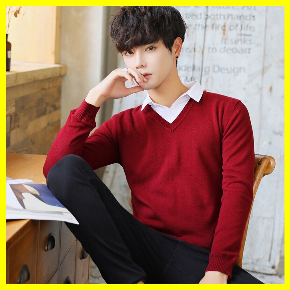 Áo len cổ tim nam màu ghi sáng chất đẹp dày dặn dáng ôm nhẹ phù hợp cho cả nam và nữ hoặc làm áo đôi