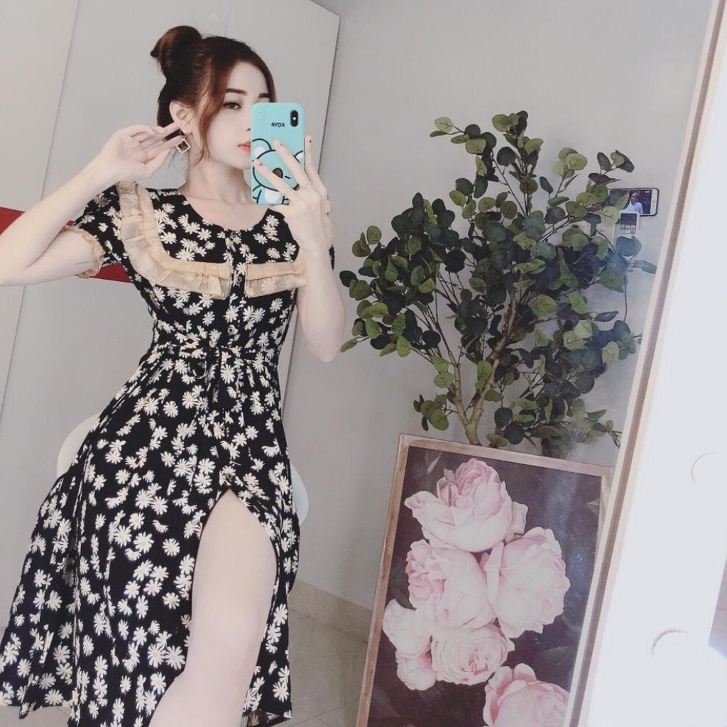 Đầm hoa nhí VINTAGE HC003 cổ viển bèo, from suông dài | BigBuy360 - bigbuy360.vn