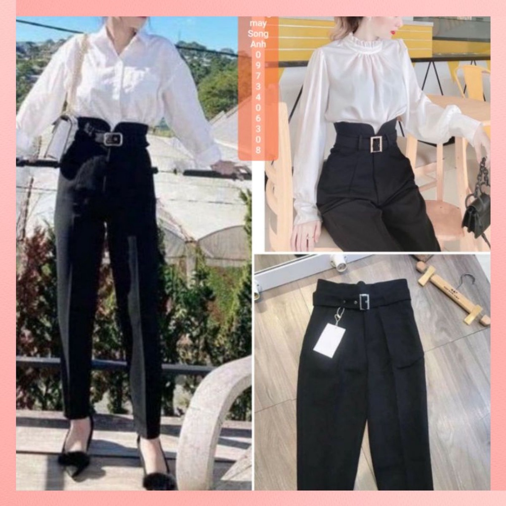 Quần baggy nữ kèm đai vải chất Tuyết mưa vitex dày dặn co giãn nhẹ mã 060