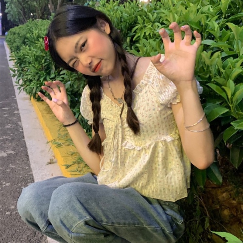 Áo Kiểu Trễ Vai Tay Phồng In Họa Tiết Hoa Thời Trang Cho Nữ