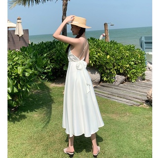 Đầm maxi hở lưng nơ buộc sau lụa quảng châu