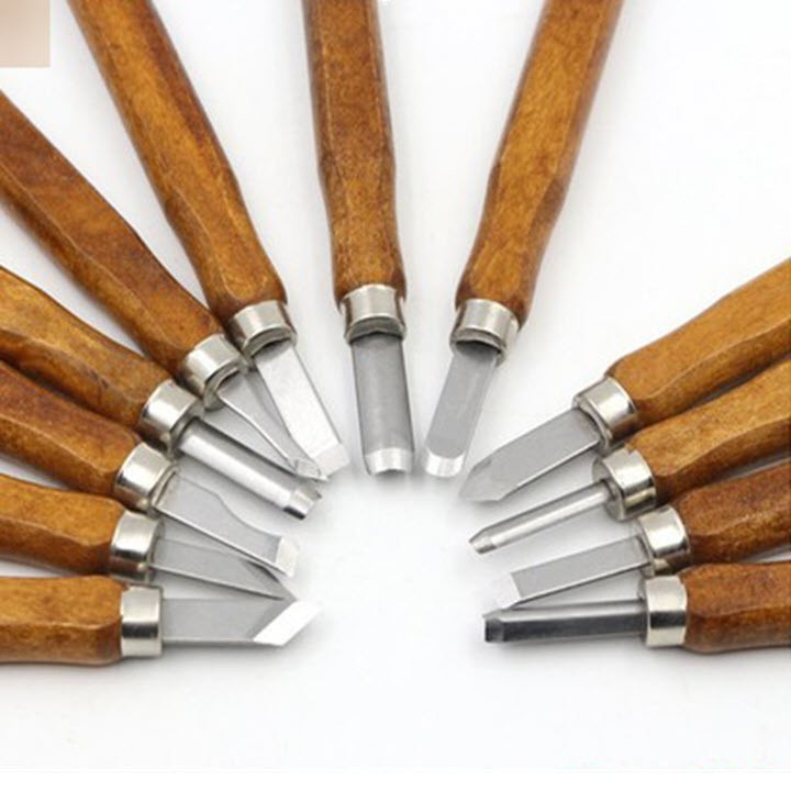 Bộ dao khắc đục tiện gỗ 12 món cao cấp V2