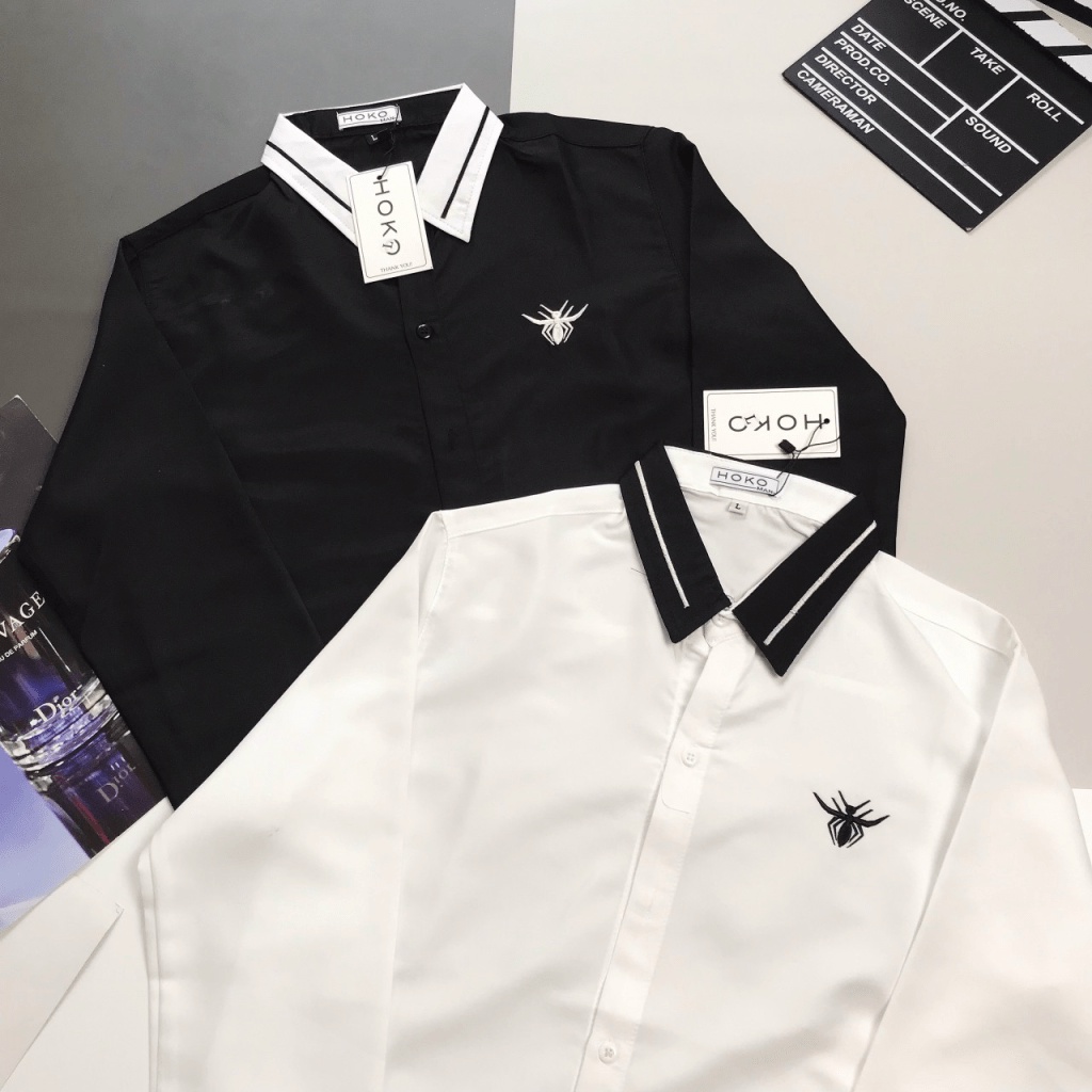 Áo Sơ Mi Nam Tay Dài Con Nhện Cổ Bẻ Nam Tính 2 Màu Dễ Phối Đồ Lịch Lãm, Chất Kate Lụa Mịn Mát Mặc Đẹp [NEW UNISEX]